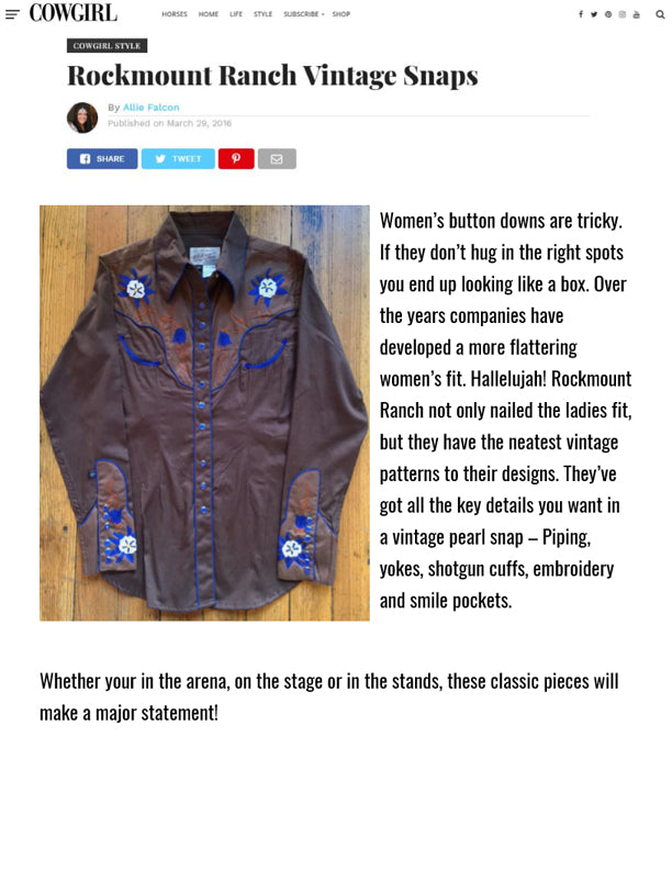 Cowgirl Magazine - Rockmount Ranch Vintage Snaps