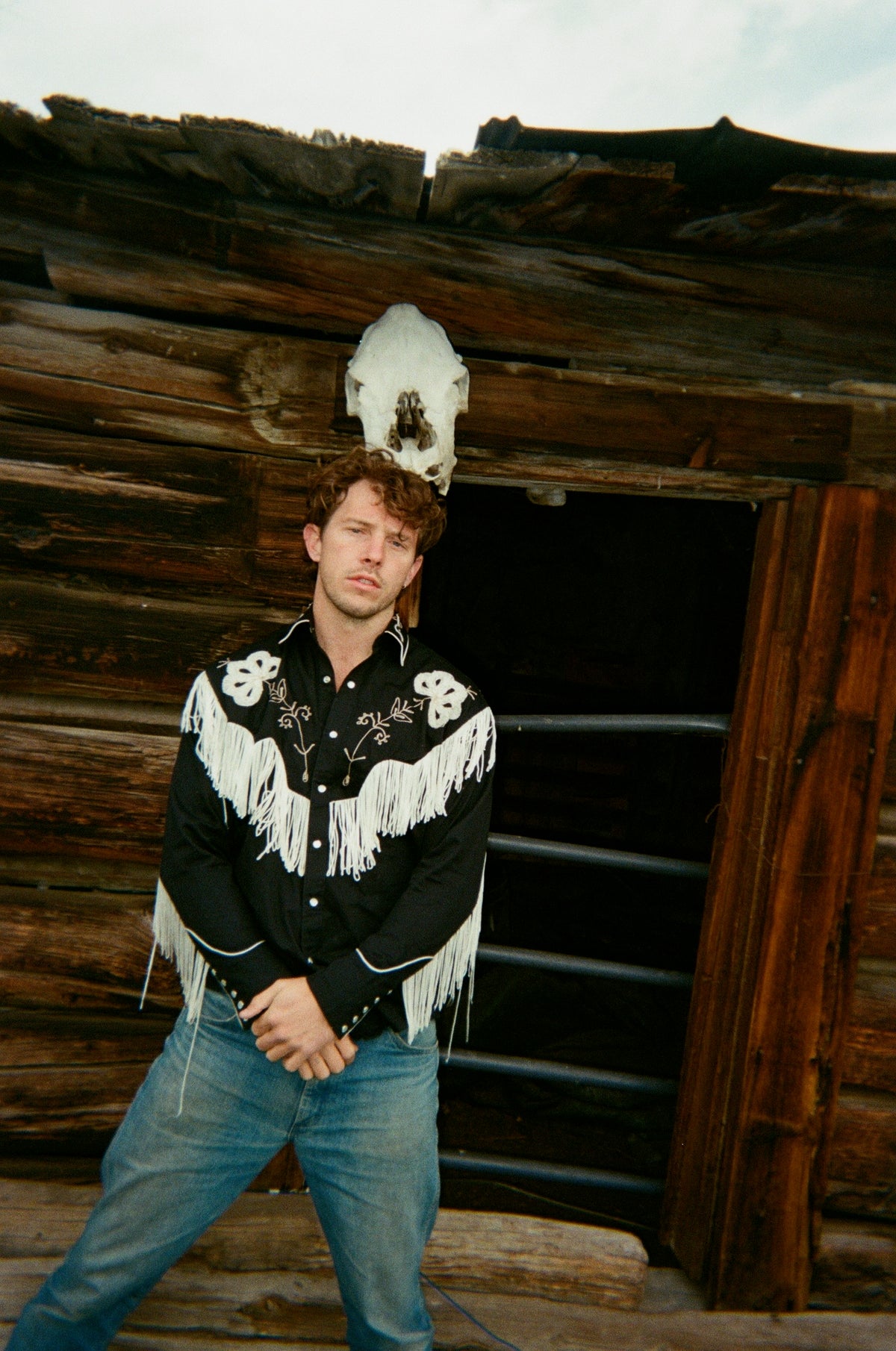 Men's Vintage Fringe Black Embroidered Western Shirt by Rockmount Ranch Wear with fringe and genuine hand chenille