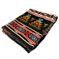 Native Pattern Fleece Western Blanket by Rockmount Ranch Wear in rust and black with blanket stitch hem