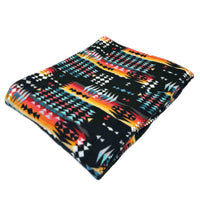 Native Pattern Fleece Western Blanket by Rockmount Ranch Wear in black with fringe and blanket stitch hem