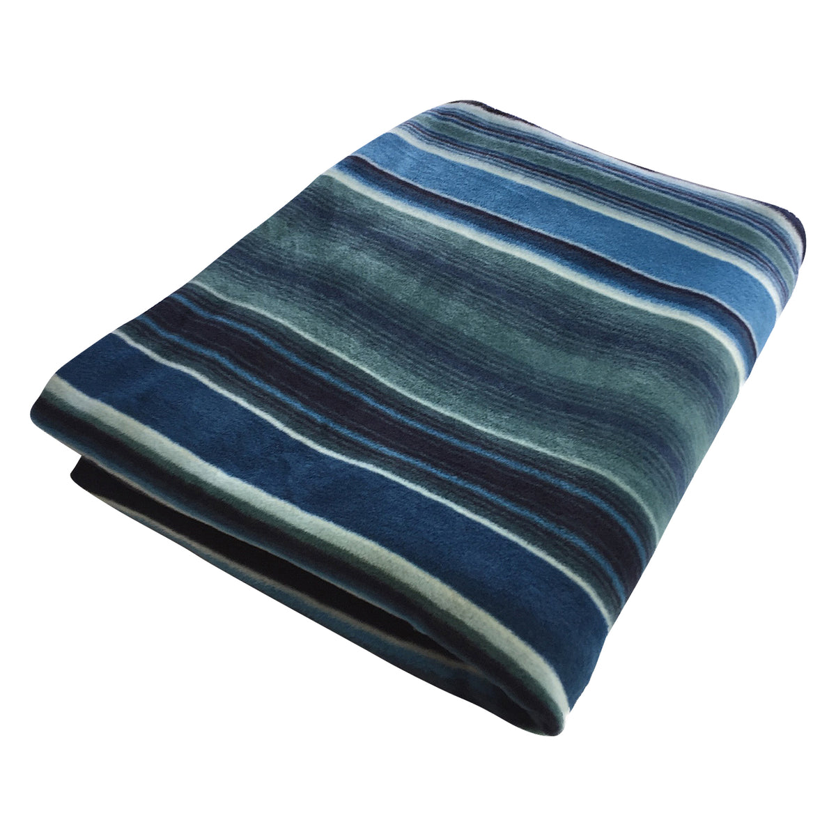 Striped Pattern Fleece Western Blanket in Blue by Rockmount Ranch Wear, vintage stripes and blanket stitch hem