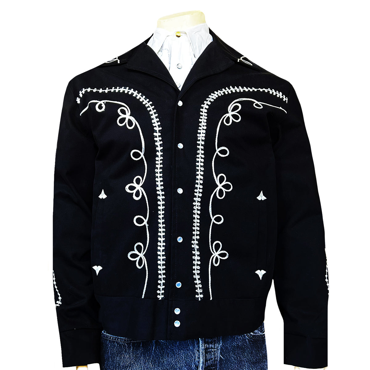 Men's Vintage Western Bolero Jacket with White Rope Embroidery - Rockmount