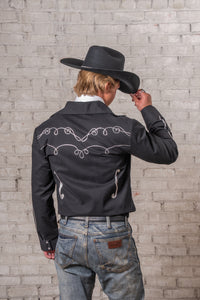 Men's Vintage Western Bolero Jacket with Musical Notes Embroidery by Rockmount Ranch Wear, vintage fringe