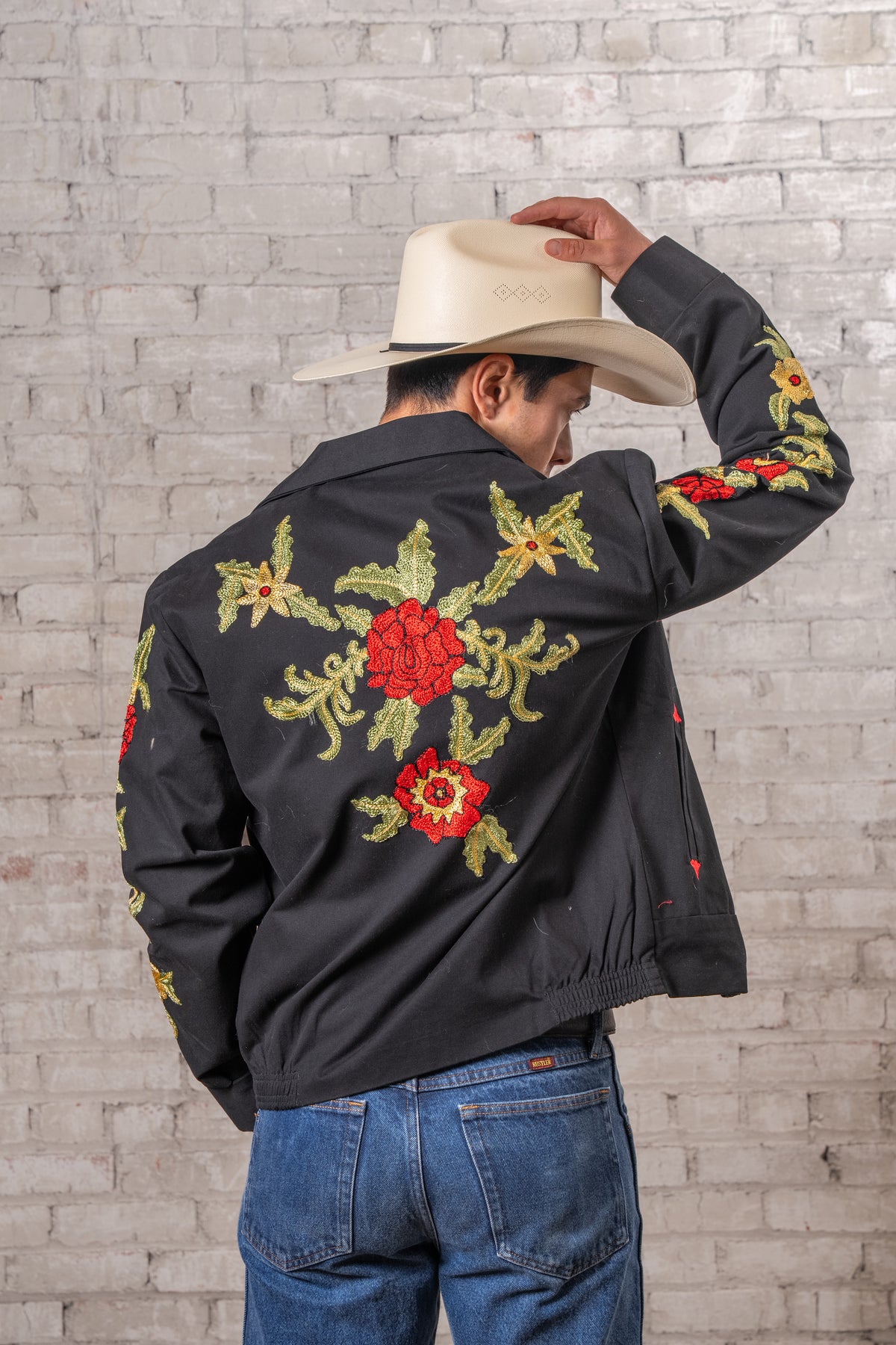 Men's Vintage Western Bolero Jacket with Red Floral Embroidery by Rockmount Ranch Wear, vintage fringe