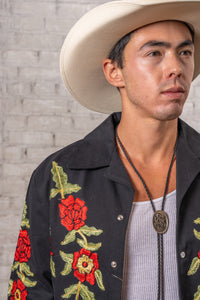 Men's Vintage Western Bolero Jacket with Red Floral Embroidery by Rockmount Ranch Wear, genuine chenille