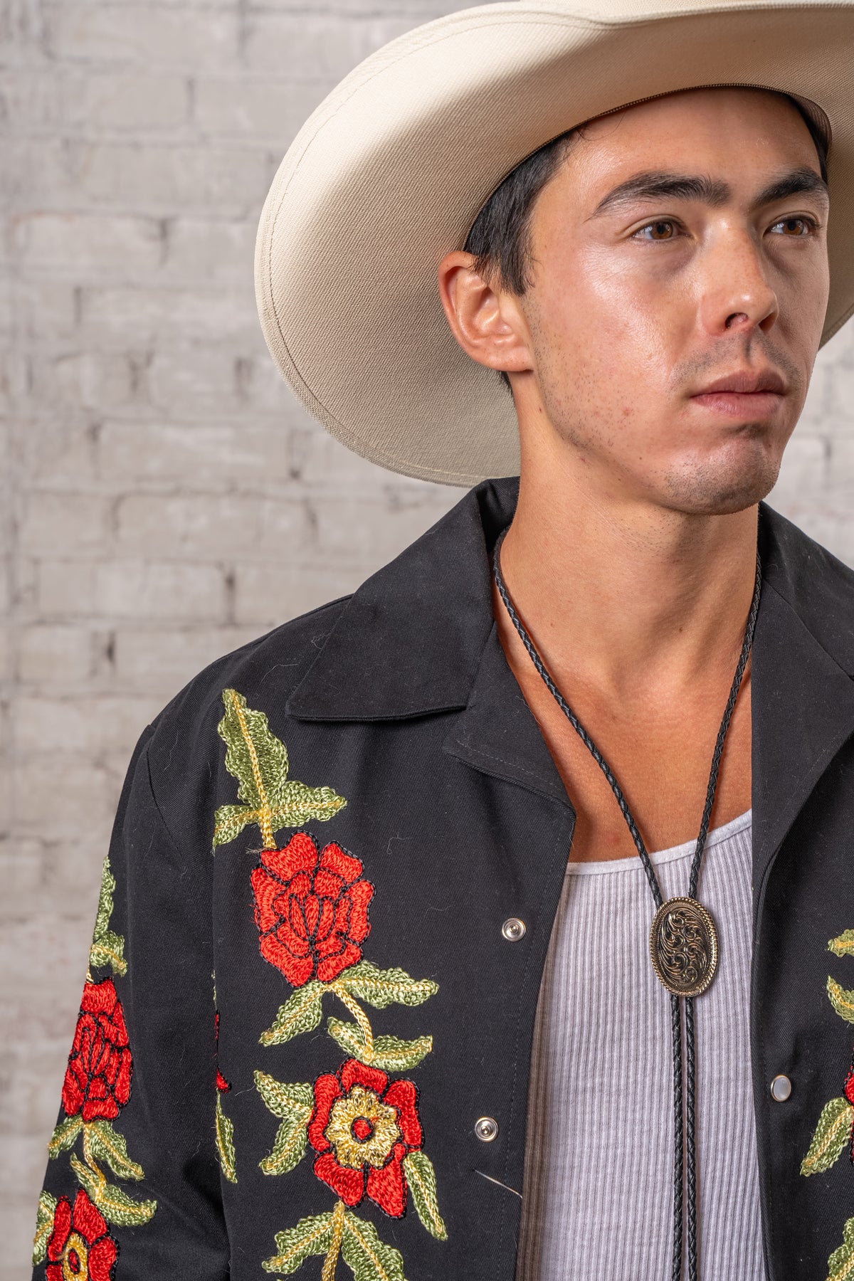 Men's Vintage Western Bolero Jacket with Red Floral Embroidery by Rockmount Ranch Wear, genuine chenille