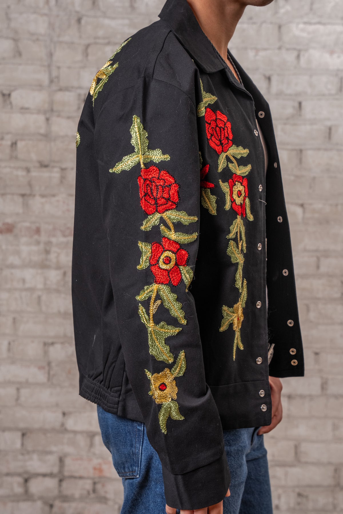 Men's Vintage Western Bolero Jacket with Red Floral Embroidery by Rockmount Ranch Wear, genuine chenille