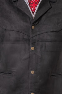 Men's Black Suede Cloth Vest by Rockmount Ranch Wear with western-style vest detailing and hand lacing