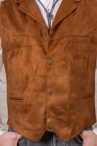 Men's Tan Suede Cloth Leather Western Vest by Rockmount Ranch Wear with hand-lacing, cowhide suede finish