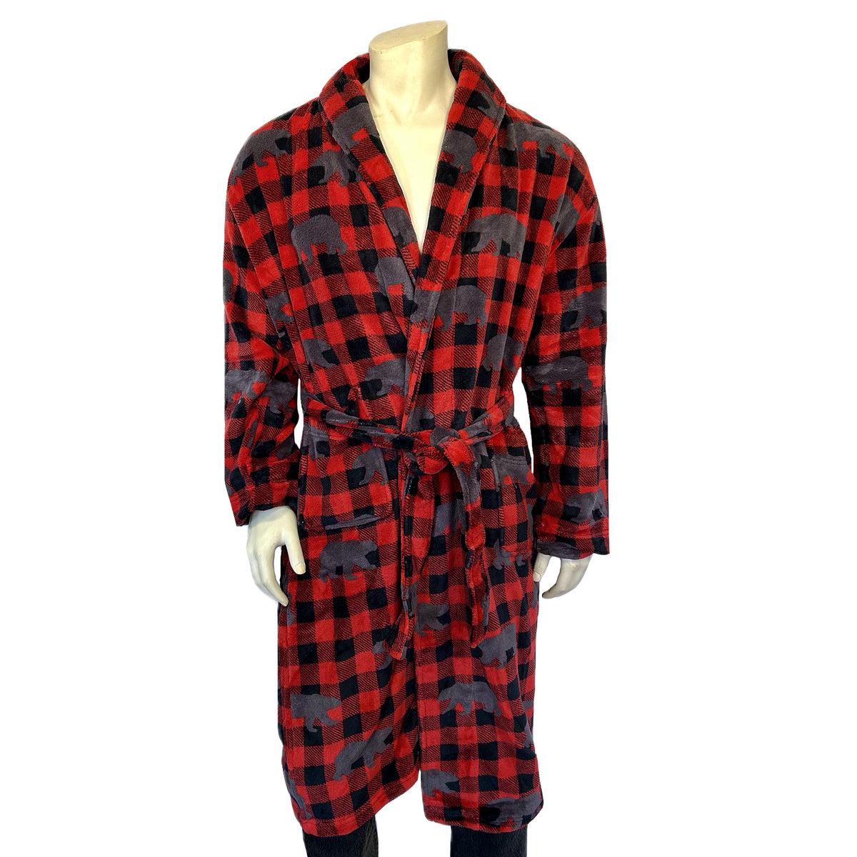 Plush Adult Western Robe in Red Rockmount Ranch Wear with velvety fleece and 2 pockets, size M