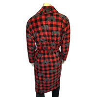 Plush Adult Western Robe in Red by Rockmount Ranch Wear, vintage plaid fleece robe with belt and pockets, size M