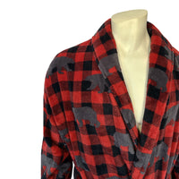 Plush adult western robe in red by Rockmount Ranch Wear, velvety fleece with 2 pockets and belt