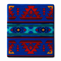 Native Pattern Fleece Western Blanket by Rockmount Ranch Wear in blue and red with fringe and embroidered floral design