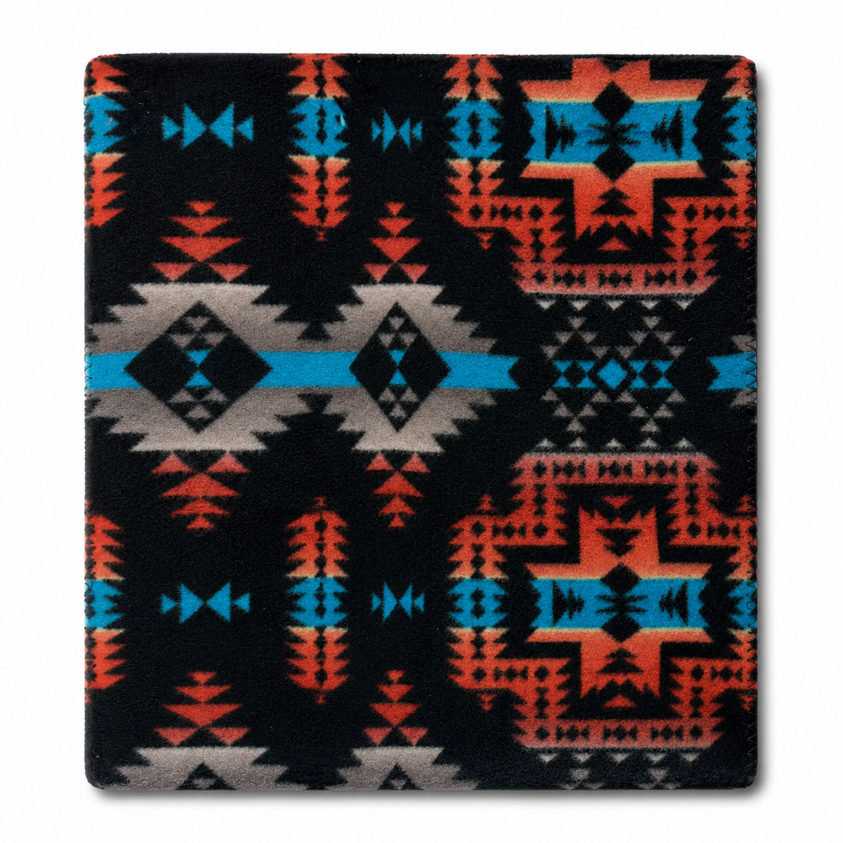 Native Pattern Fleece Western Blanket by Rockmount Ranch Wear in black and turquoise with tribal print and fringe