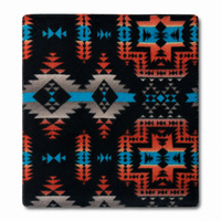 Native Pattern Fleece Western Blanket by Rockmount Ranch Wear in black and turquoise with tribal print and fringe