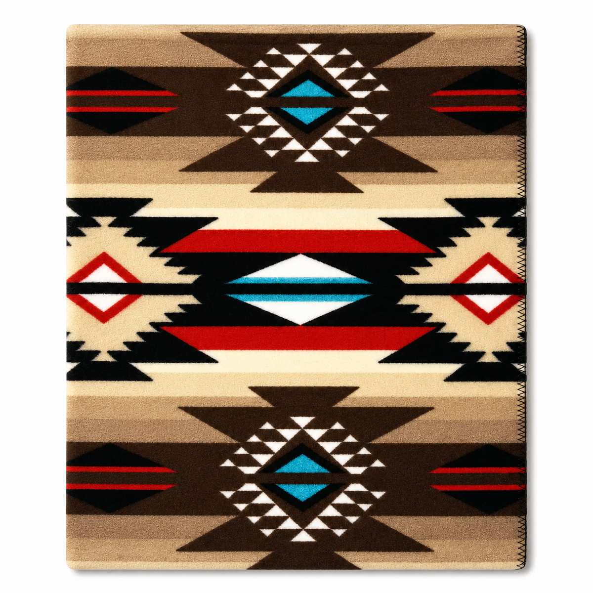 Native Pattern Fleece Western Blanket in Brown by Rockmount Ranch Wear with blanket stitch hem