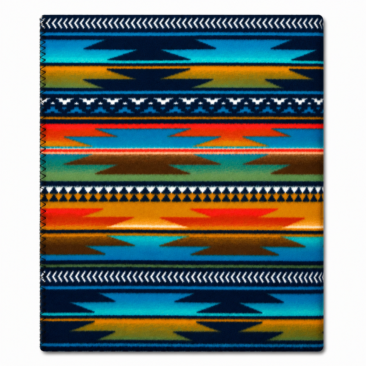 Native Serape Pattern Fleece Western Blanket by Rockmount Ranch Wear with blanket stitch hem in turquoise multi color