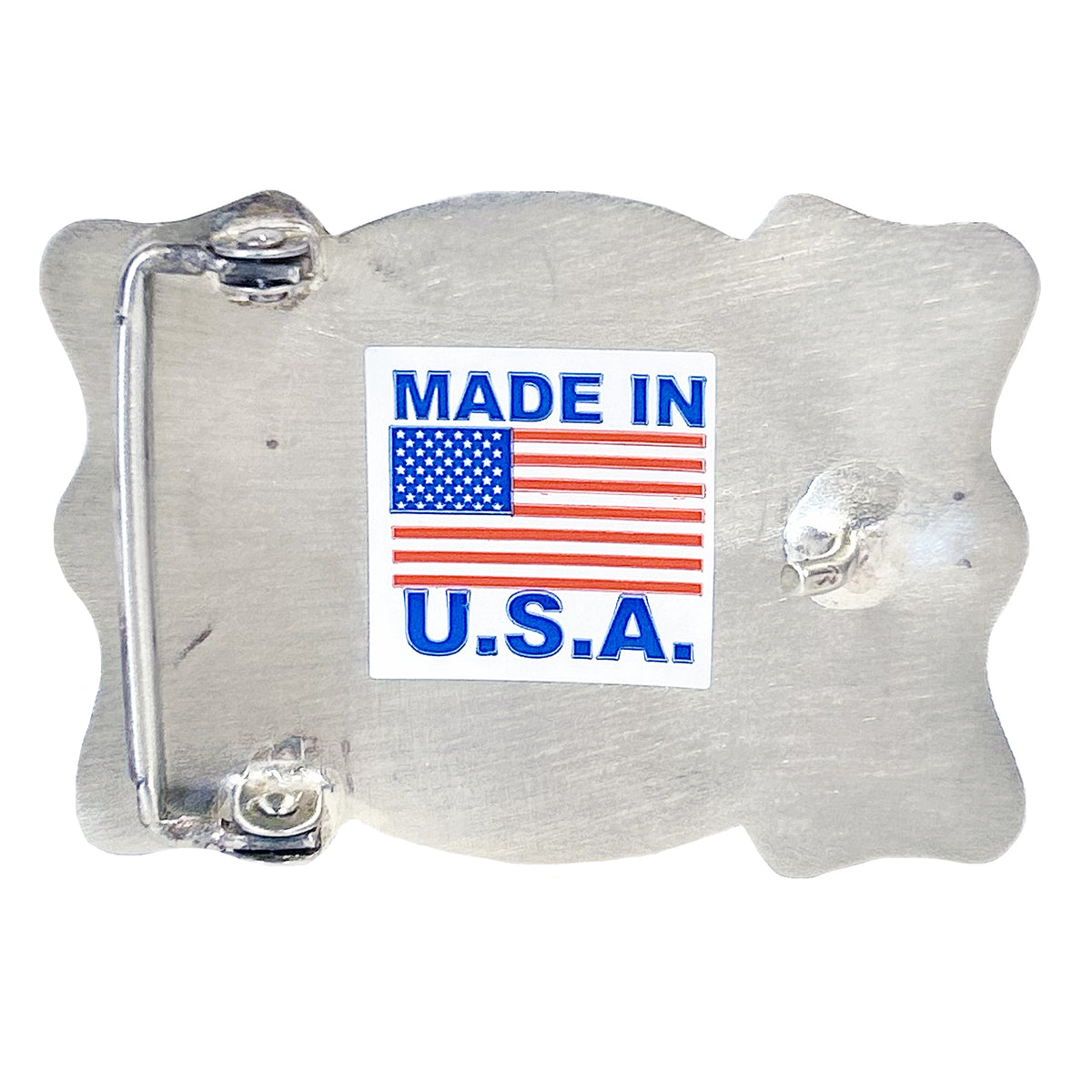 End of the Trail Western Belt Buckle by Rockmount Ranch Wear with mirrored finish and End of the Trail image