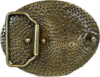 Running Horses Brass Western Belt Buckle by Rockmount Ranch Wear, cast brass with running horses motif