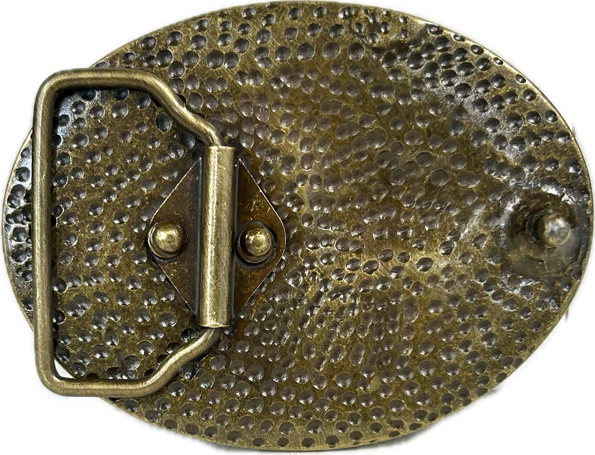 Running Horses Brass Western Belt Buckle by Rockmount Ranch Wear, cast brass with running horses motif
