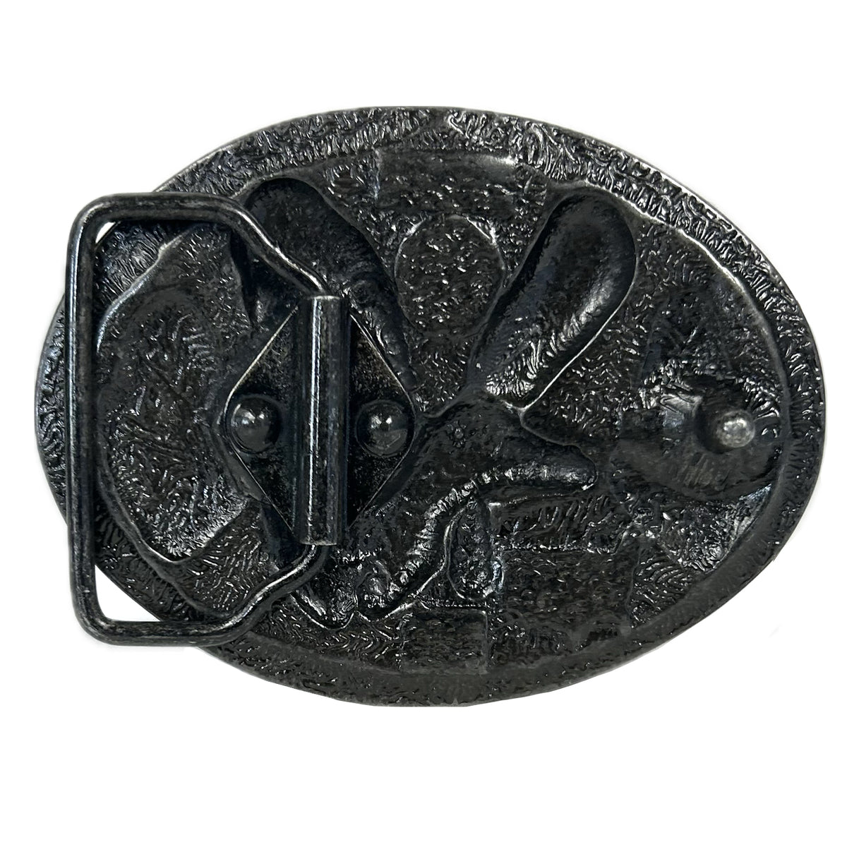 Pewter Western Belt Buckle with Eagle and American flags motif by Rockmount Ranch Wear, cast pewter