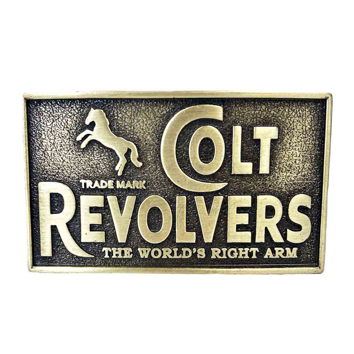 Vintage Colt Revolvers Brass Western Belt Buckle by Rockmount Ranch Wear, solid brass with 4 inch face