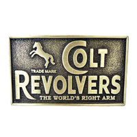 Vintage Colt Revolvers Brass Western Belt Buckle by Rockmount Ranch Wear, solid brass with 4 inch face