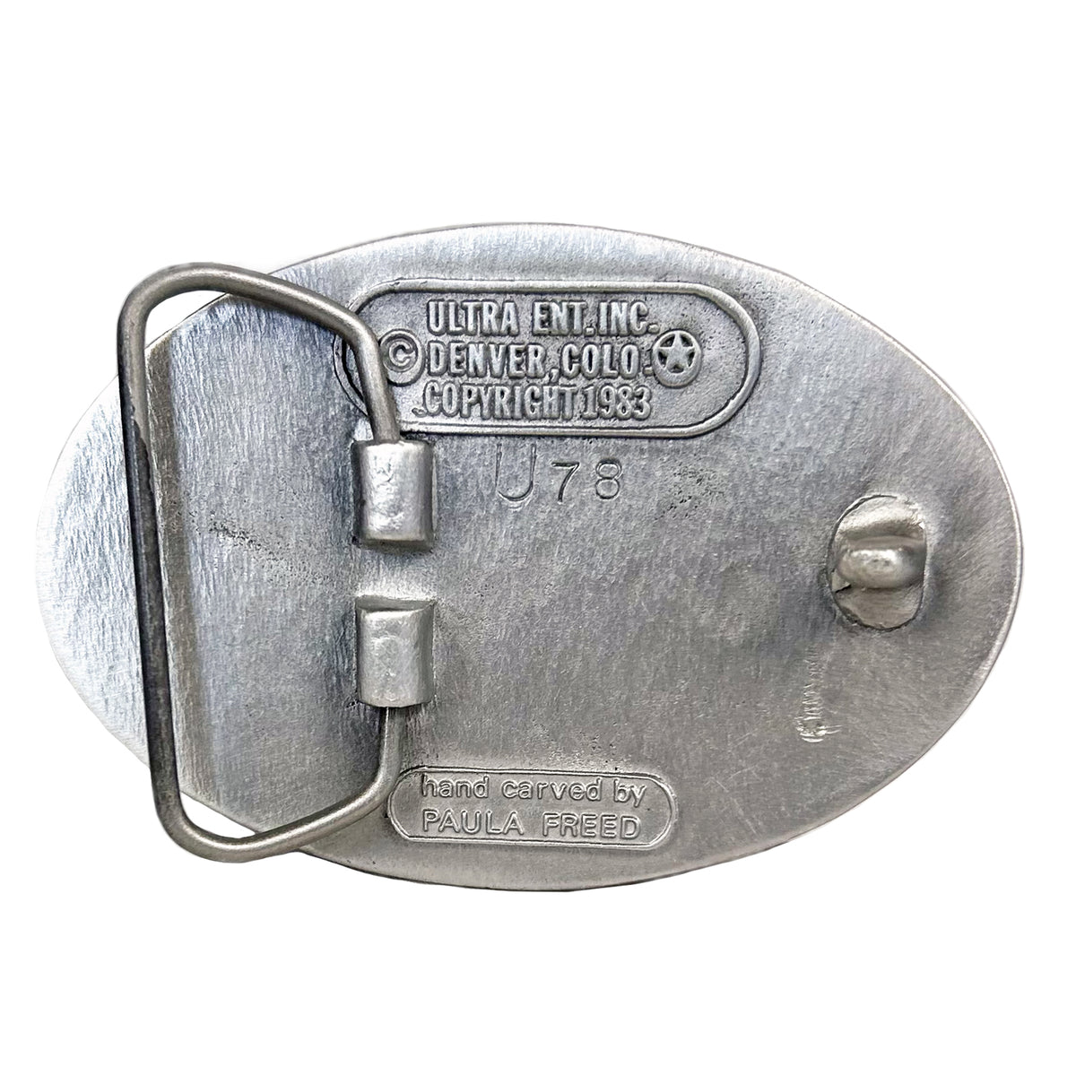 Pewter Western Belt Buckle by Rockmount Ranch Wear with Denver skyline and Rocky Mountains motif