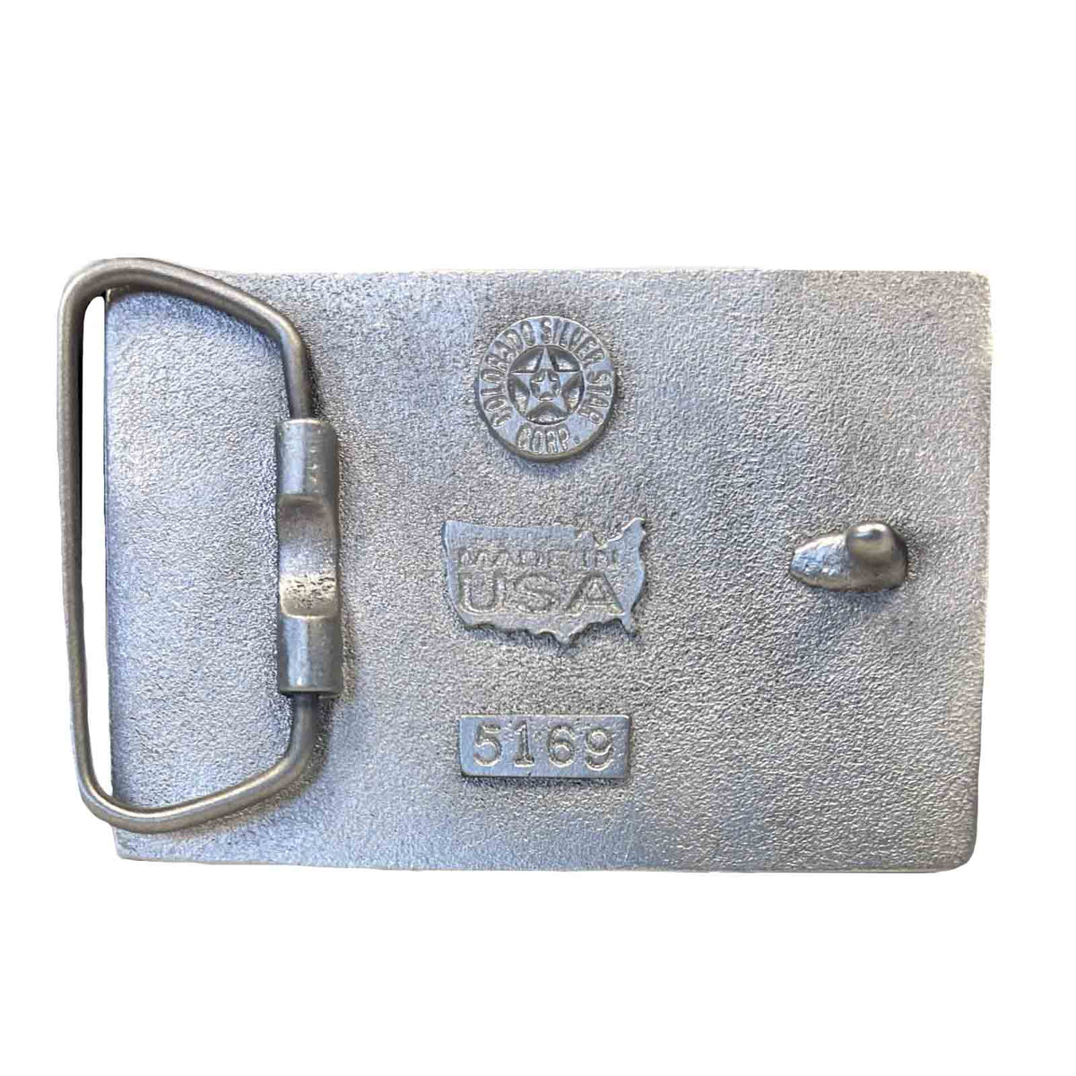 Pewter Colorado Flag Belt Buckle with Mountains by Rockmount Ranch Wear, cast pewter design