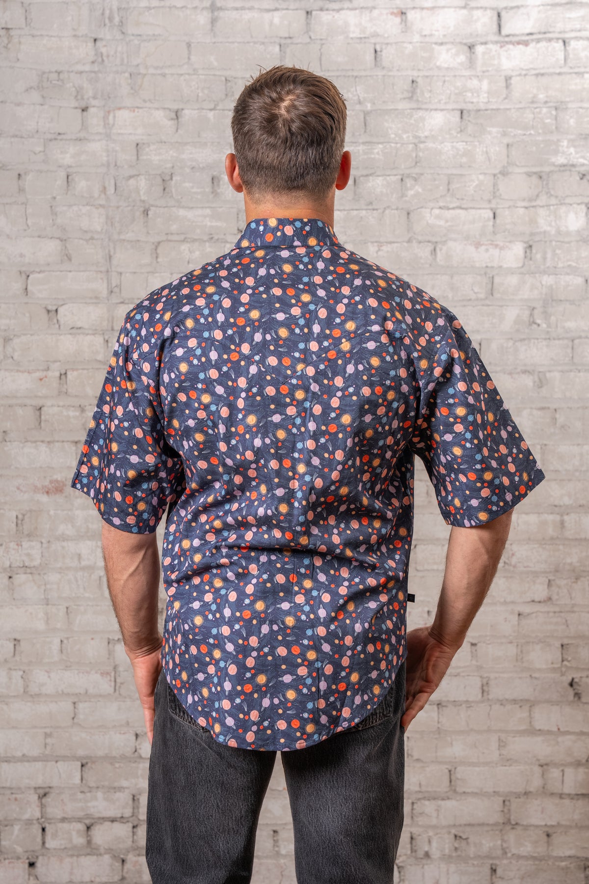 Men's Solar System Short Sleeve Print Western Shirt in Navy by Rockmount Ranch Wear with short sleeve print