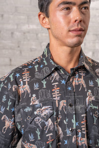 Men's Black Cactus Cowboys Print Short Sleeve Western Shirt by Rockmount Ranch Wear with cactus print