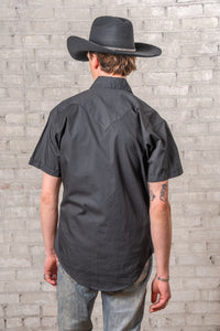 Men's Solid Black Cotton Blend Short Sleeve Western Shirt Rockmount Ranch Wear with sawtooth pockets
