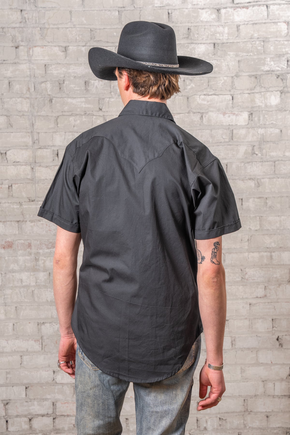 Men's Solid Black Cotton Blend Short Sleeve Western Shirt Rockmount Ranch Wear with sawtooth pockets