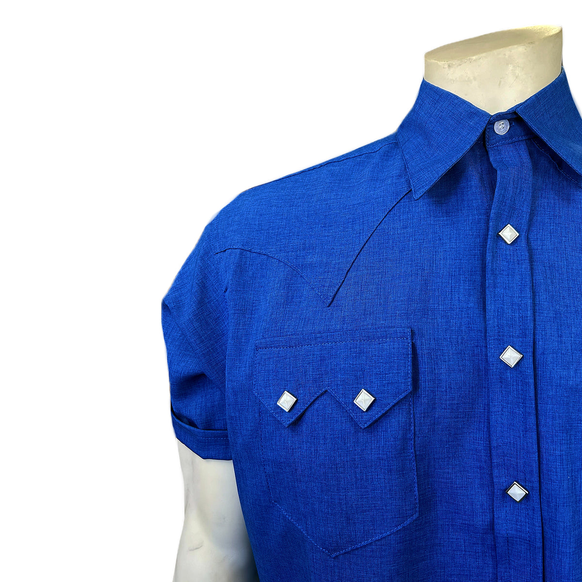 Men’s Short Sleeve Royal Blue Western Shirt with UV Protection - Rockmount