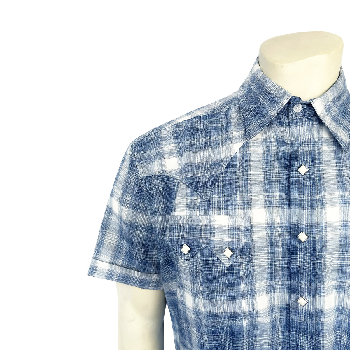 Men's Blue Short Sleeve Shadow Plaid Western Shirt - Rockmount