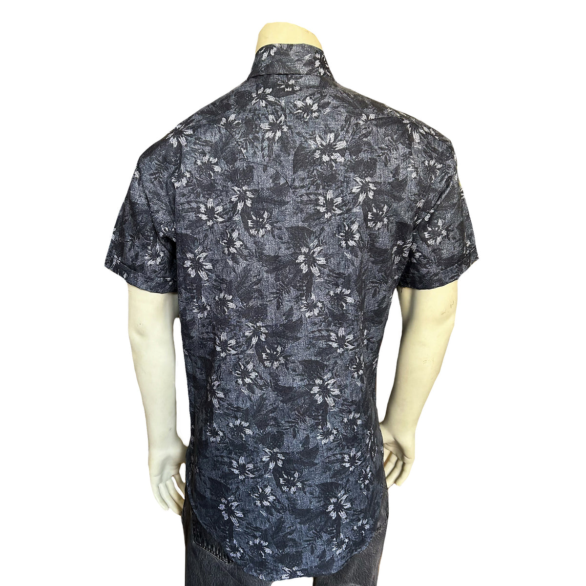 Men's Black Floral Print Short Sleeve Western Shirt Rockmount Ranch Wear vintage floral print on 100 cotton pique