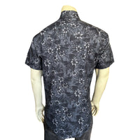 Men's Black Floral Print Short Sleeve Western Shirt Rockmount Ranch Wear vintage floral print on 100 cotton pique