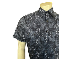 Men's Black Floral Print Short Sleeve Western Shirt by Rockmount Ranch Wear with floral print and snap button placket