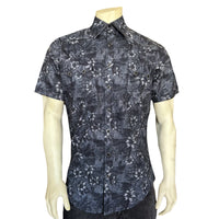 Men's Black Floral Print Short Sleeve Western Shirt Rockmount Ranch Wear vintage floral western shirt with snap button