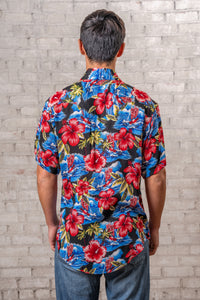 Men's Short Sleeve Hawaiian Print Western Shirt in Purple Rockmount Ranch Wear with floral print and sawtooth pocket