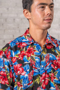 Men's Short Sleeve Hawaiian Print Western Shirt in Purple by Rockmount Ranch Wear with vintage floral print