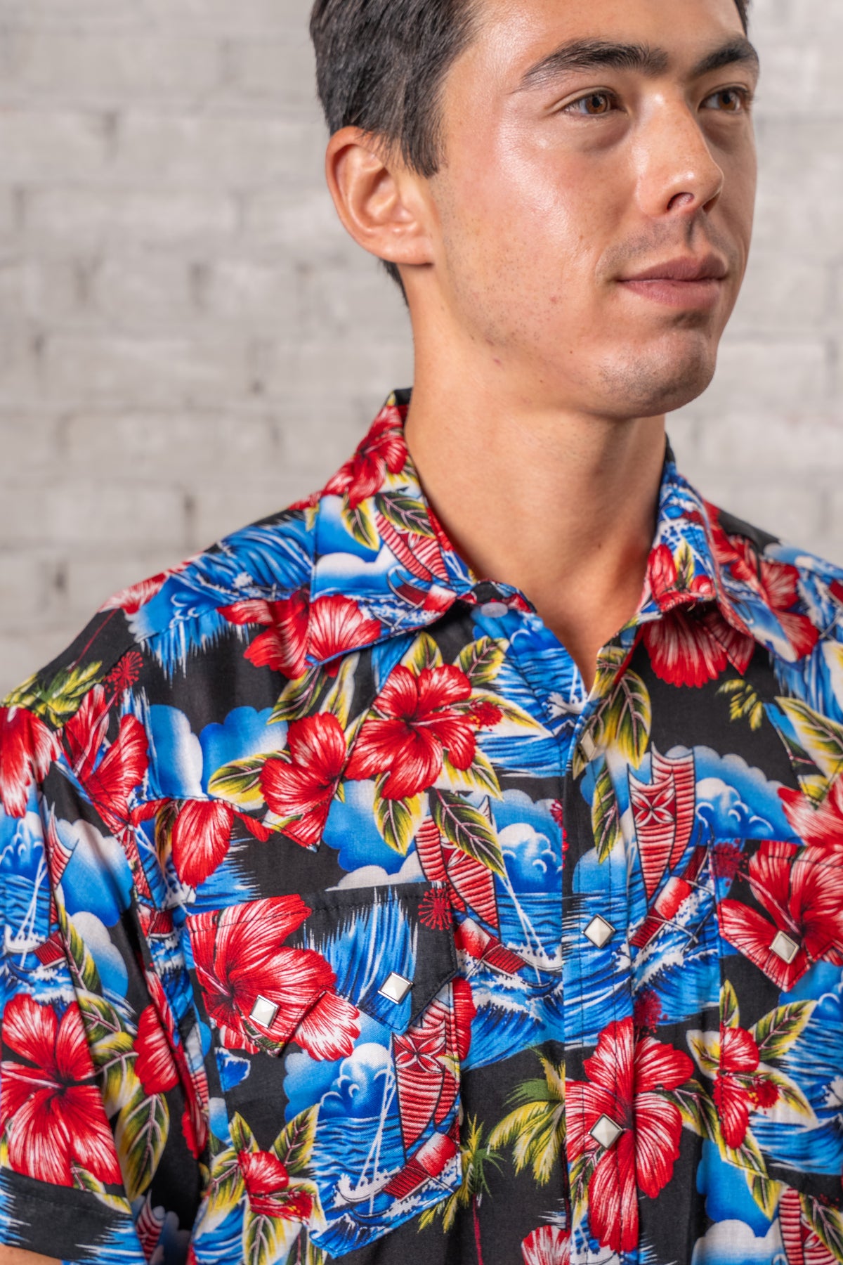 Men's Short Sleeve Hawaiian Print Western Shirt in Purple by Rockmount Ranch Wear with vintage floral print