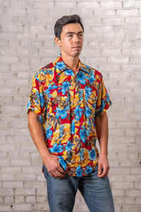 Men's Short Sleeve Hawaiian Print Western Shirt in Red by Rockmount Ranch Wear with floral print and snap buttons