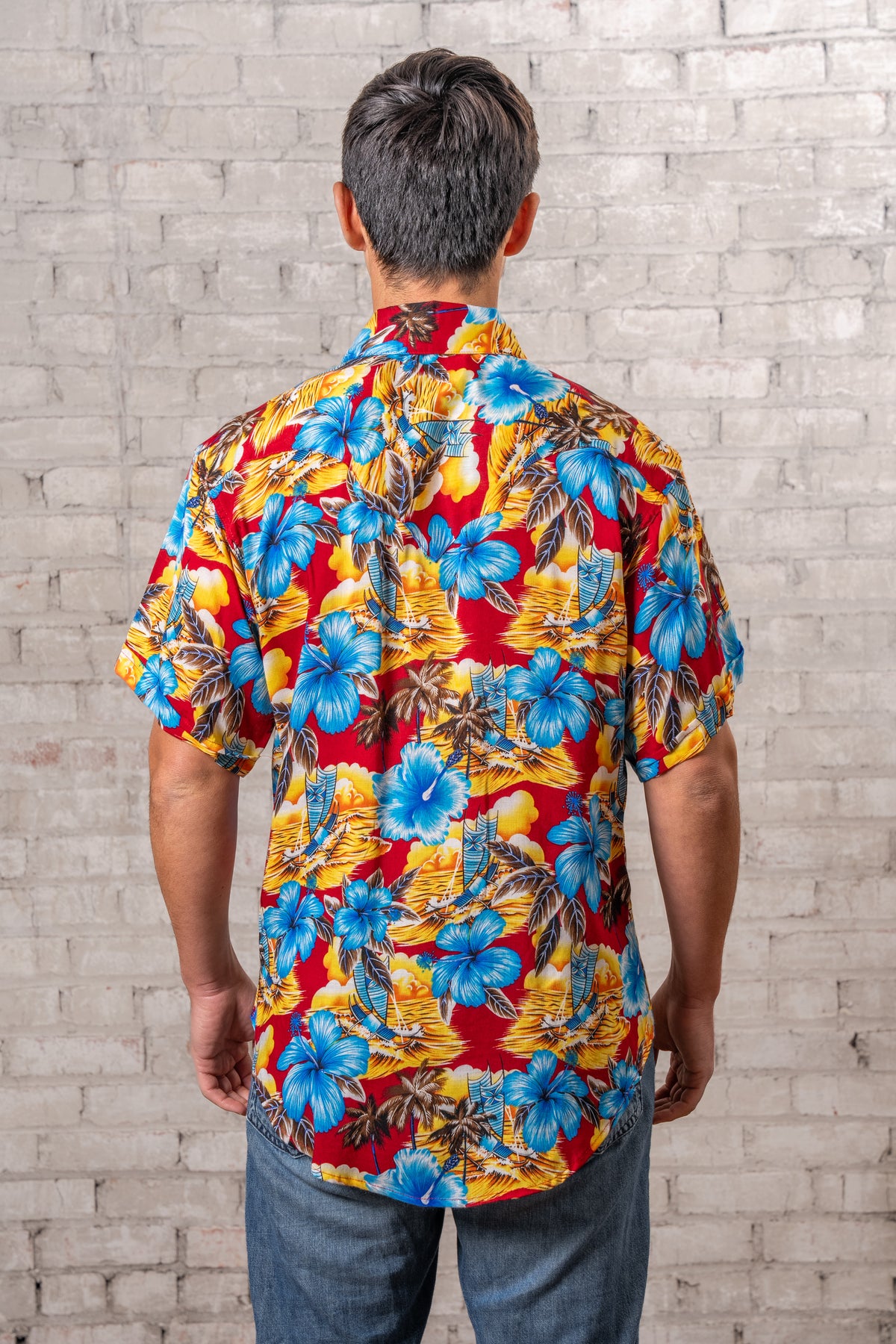 Men's Short Sleeve Hawaiian Print Western Shirt in Red by Rockmount Ranch Wear, vintage floral print