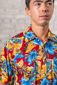 Men's Short Sleeve Hawaiian Print Western Shirt in Red by Rockmount Ranch Wear, vintage floral print