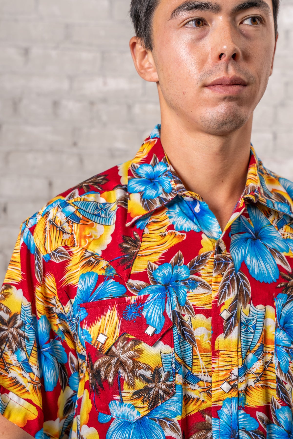Men's Short Sleeve Hawaiian Print Western Shirt in Red by Rockmount Ranch Wear, vintage floral print