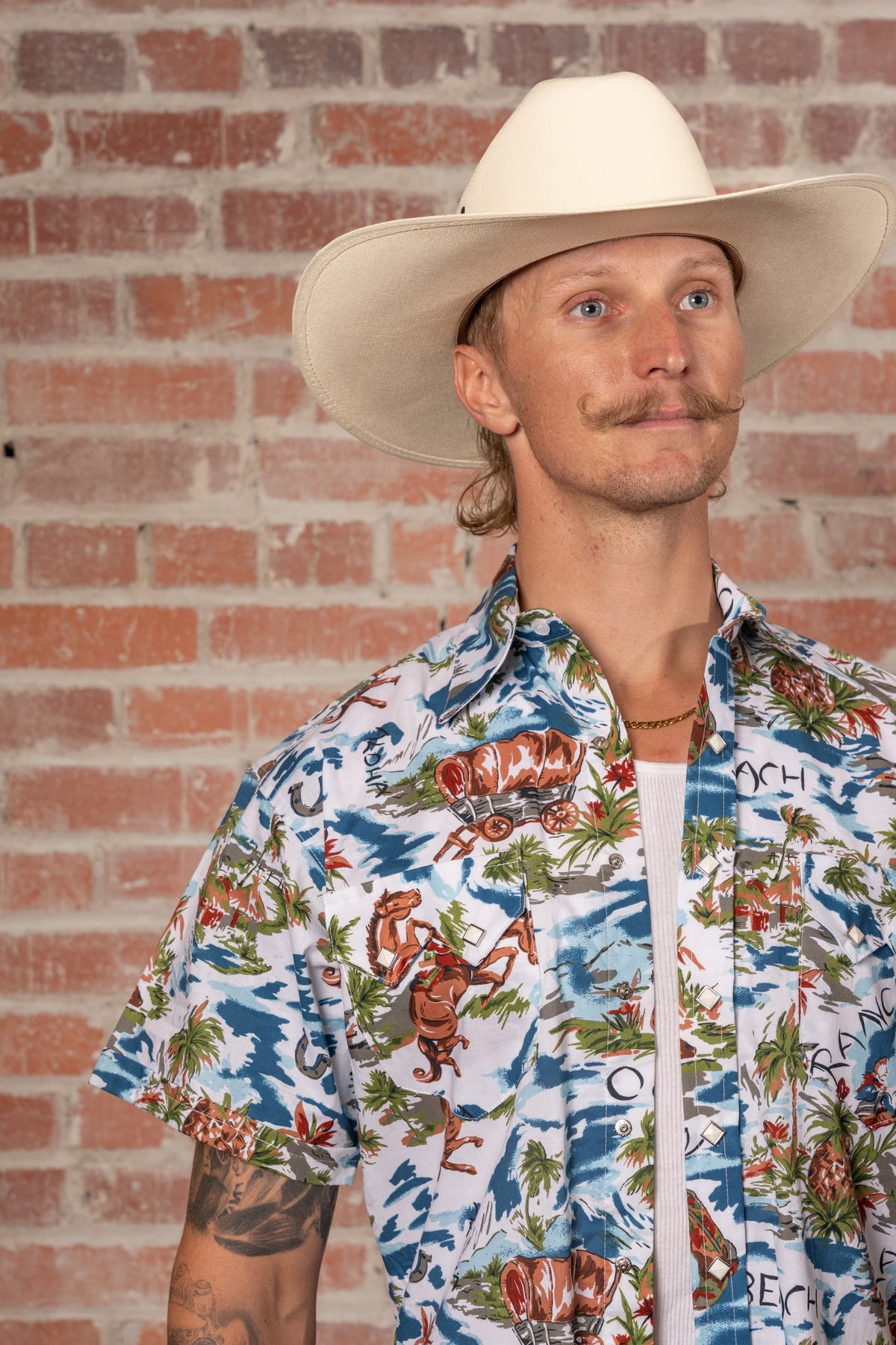 Men's Blue Western Hawaiian Print Short Sleeve Shirt by Rockmount Ranch Wear, vintage floral print