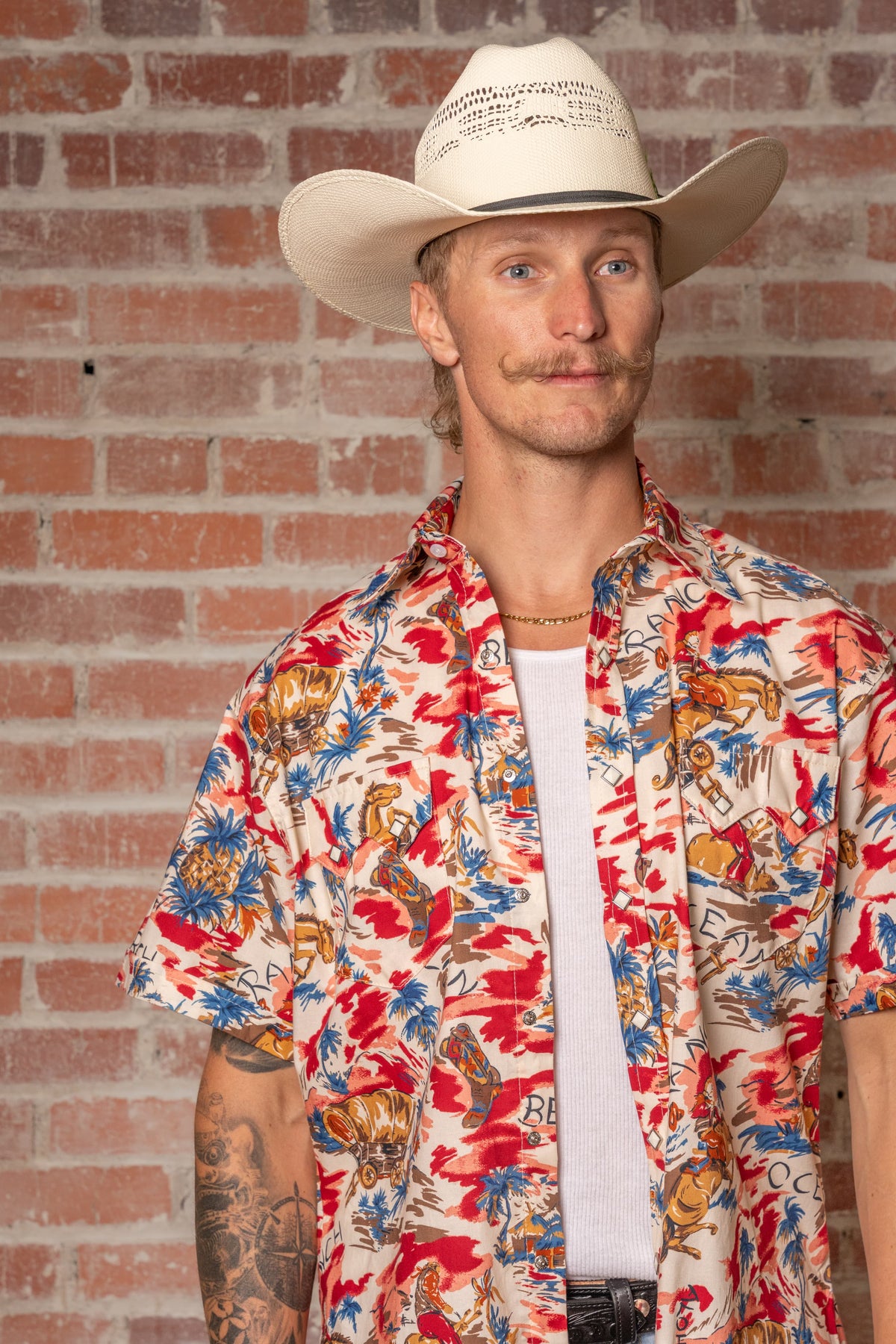 Men's Red Western Hawaiian Print Short Sleeve Shirt by Rockmount Ranch Wear, vintage western shirt with floral print