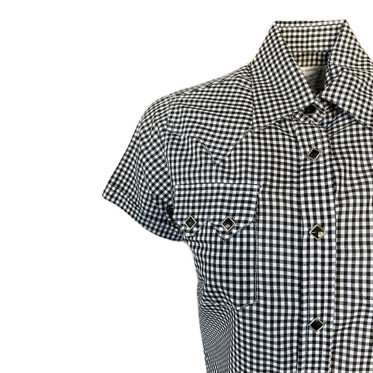Women's Short Sleeve Black Gingham Check Western Shirt by Rockmount Ranch Wear with sawtooth pockets