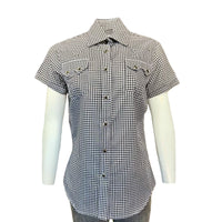 Women short sleeve black gingham check western shirt by Rockmount Ranch Wear with sawtooth pockets